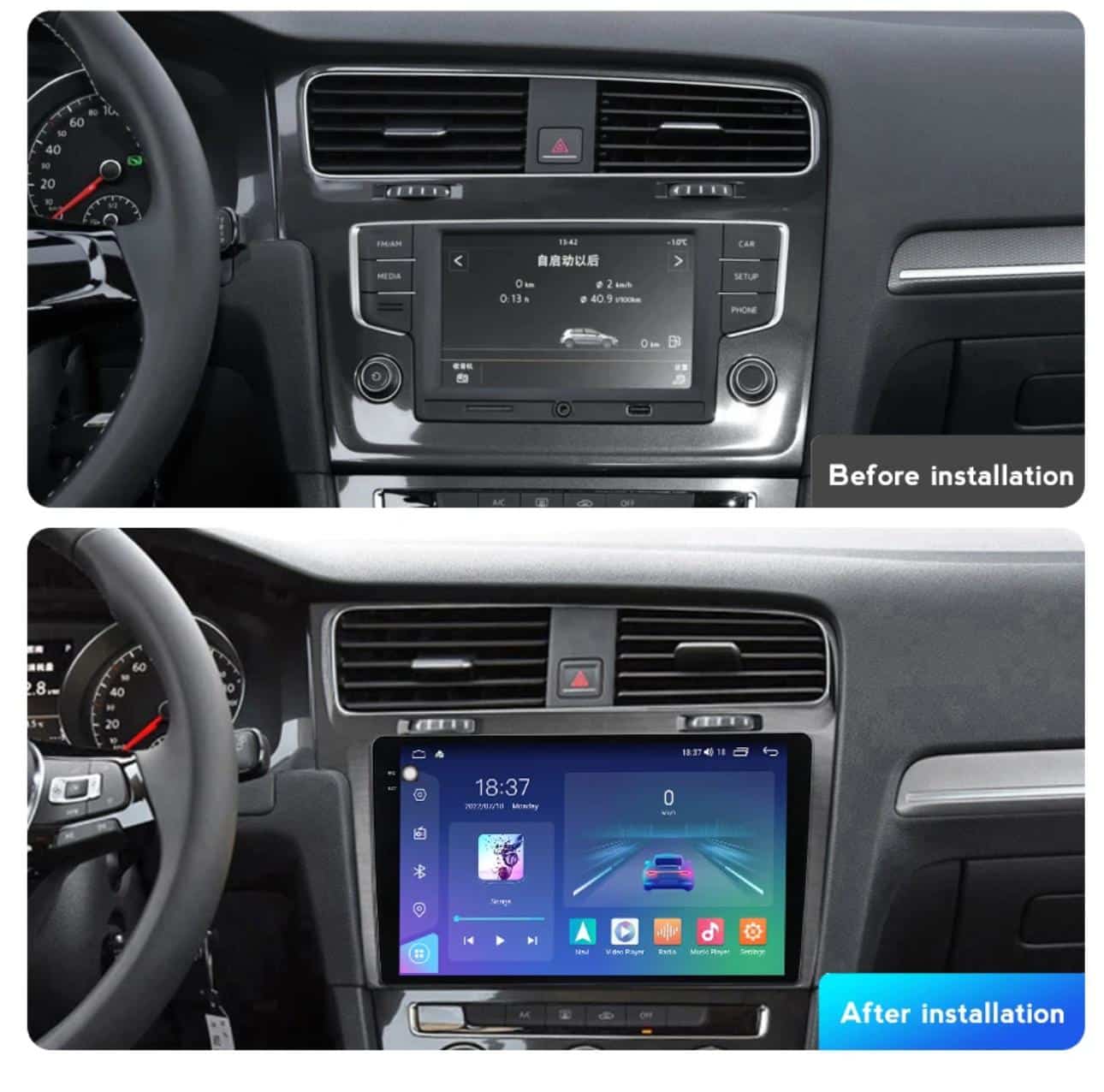 Ecran CarPlay monté sur tableau de bord pour VW Golf 7