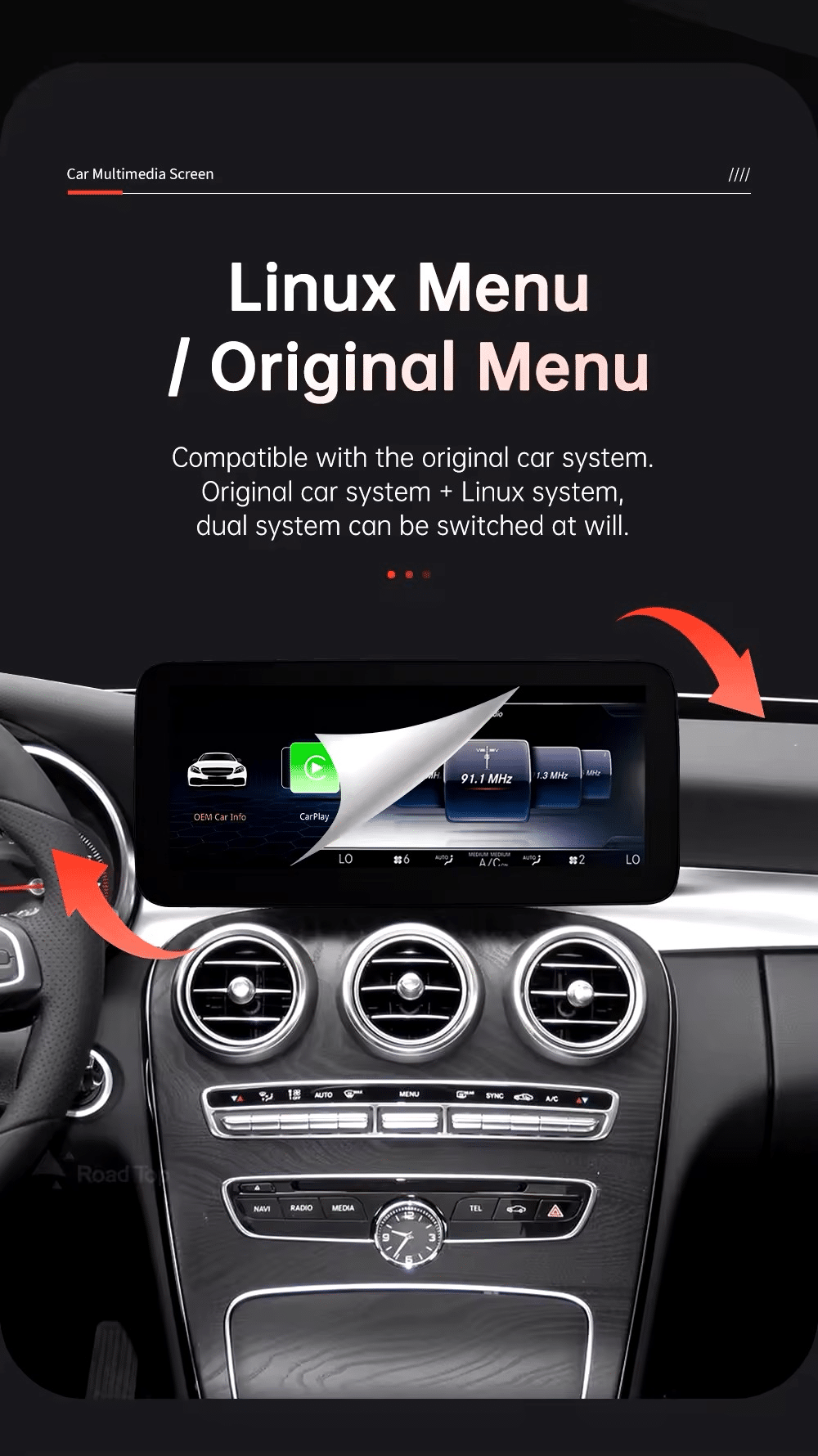 Ecran Linux CarPlay pour Mercedes Classe C, V, GLC - Image 2